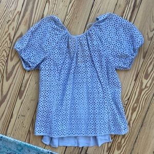 J.Crew V-back puff-sleeve eyelet top Peri Shadow